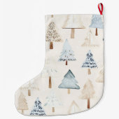 Grande Chaussette De Noël Crème Bleue Cosy Arbres de Noël (Dos)