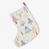 Grande Chaussette De Noël Crème Bleue Cosy Arbres de Noël (Dos (Accrochage))