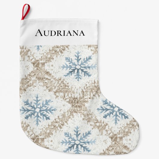 Grande Chaussette De Noël Crème bleue Snowflakes Noël (Devant)