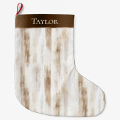 Grande Chaussette De Noël Crème chic Blanc Brown rayures Noël (Devant)