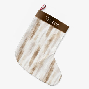 Grande Chaussette De Noël Crème chic Blanc Brown rayures Noël