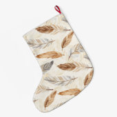 Grande Chaussette De Noël Crème Chic Blanc Plumes Brown Noël (Dos (Accrochage))