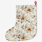 Grande Chaussette De Noël Crème chic Fleurs Brown blanches Noël (Dos)