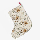 Grande Chaussette De Noël Crème chic Fleurs Brown blanches Noël (Dos (Accrochage))