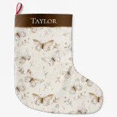 Grande Chaussette De Noël Crème chic Papillons Brown blancs Noël (Devant)