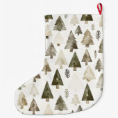 Grande Chaussette De Noël Crème d'argent arbres de Noël verts (Dos)