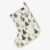 Grande Chaussette De Noël Crème d'argent arbres de Noël verts (Dos (Accrochage))