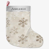 Grande Chaussette De Noël Crème d'argent Snowflakes blanc Noël (Devant)