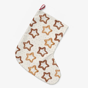 Grande Chaussette De Noël Crème Étoiles Blanches Noël