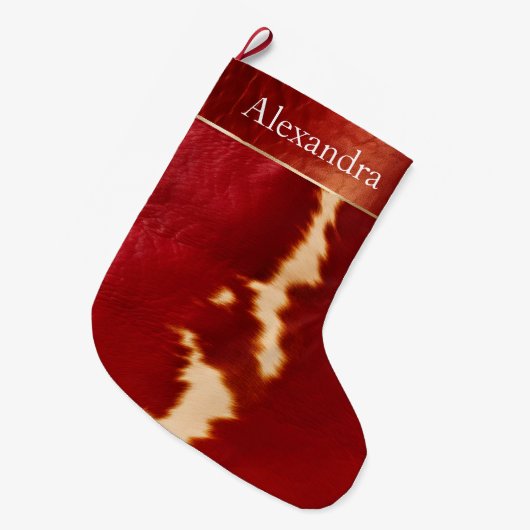 Grande Chaussette De Noël Crème Rouge Occidental Nom de Noël (Devant (Accrochage))