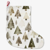 Grande Chaussette De Noël Crème verte de pin arbres de Noël (Devant)