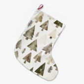 Grande Chaussette De Noël Crème verte de pin arbres de Noël (Devant (Accrochage))