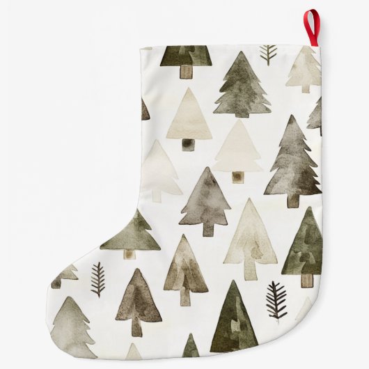 Grande Chaussette De Noël Crème verte de pin arbres de Noël (Dos)