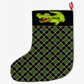 Grande Chaussette De Noël Crocodile sur Motif Diamant Noir & Vert (Dos)