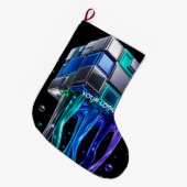 Grande Chaussette De Noël Cube de puzzle chromé futuriste (Devant (Accrochage))