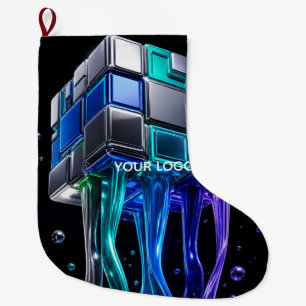 Grande Chaussette De Noël Cube de puzzle chromé futuriste