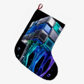 Grande Chaussette De Noël Cube de puzzle chromé futuriste (Devant (Accrochage))