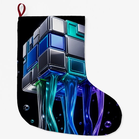Grande Chaussette De Noël Cube de puzzle chromé futuriste (Devant)
