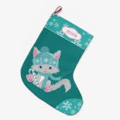 Grande Chaussette De Noël Cuisine Turquoise flocon de neige Kitten (Devant (Accrochage))