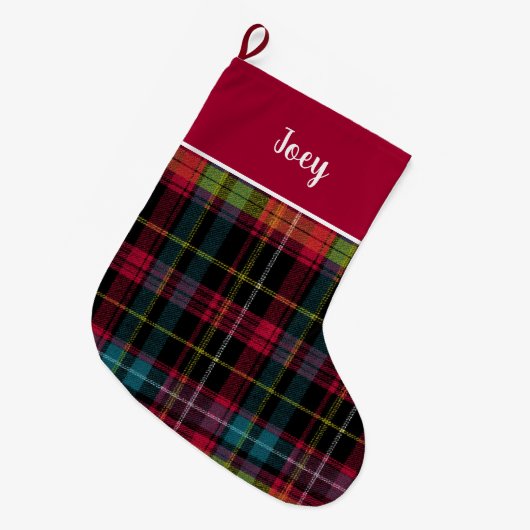 Grande Chaussette De Noël Custom Black and Pink Plaid Gingham Pattern (Devant (Accrochage))