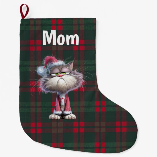 Grande Chaussette De Noël Custom cute santa cat Christmas  (Devant)
