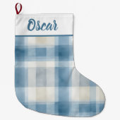 Grande Chaussette De Noël Custom Name Blue & White Plaid Christmas Stocking (Devant)