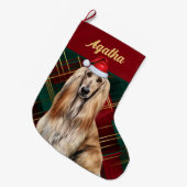 Grande Chaussette De Noël Cute Afghan Hound Dog Holiday Plaid Personalized (Devant (Accrochage))