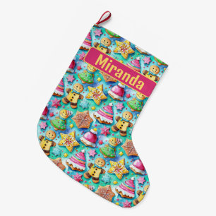 Grande Chaussette De Noël Cute aquarelle Cartographie pain d'épice Cookie