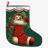 Grande Chaussette De Noël Cute Baby Hedgehog Peeking (Devant)