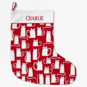 Grande Chaussette De Noël Cute chat rouge et blanc Personnalisé (Devant)