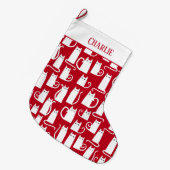 Grande Chaussette De Noël Cute chat rouge et blanc Personnalisé (Devant (Accrochage))
