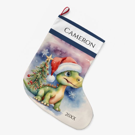 Grande Chaussette De Noël Cute Dinosaur (Devant (Accrochage))