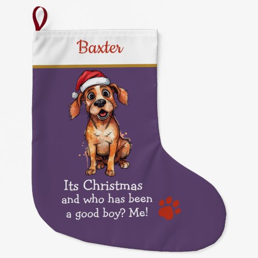 Grande Chaussette De Noël Cute Dog Christmas Stocking – with funny text (Devant)