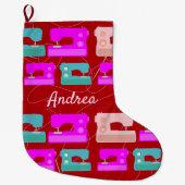 Grande Chaussette De Noël Cute Machine à coudre Motif Artisanat Thème (Devant)
