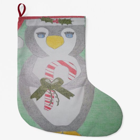 Grande Chaussette De Noël Cute Noël Pingouin Stocking (Devant)