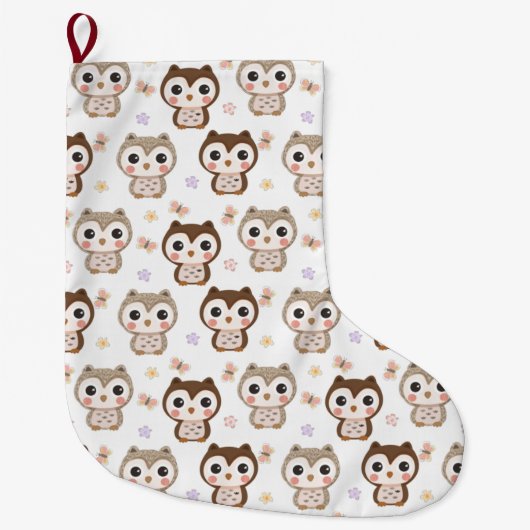 Grande Chaussette De Noël Cute Owl Motif (Devant)