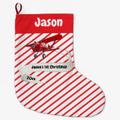 Grande Chaussette De Noël Cute Père Noël & Avion, Premier Noël, Personnalisé (Devant)