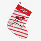 Grande Chaussette De Noël Cute Père Noël & Avion, Premier Noël, Personnalisé (Devant (Accrochage))