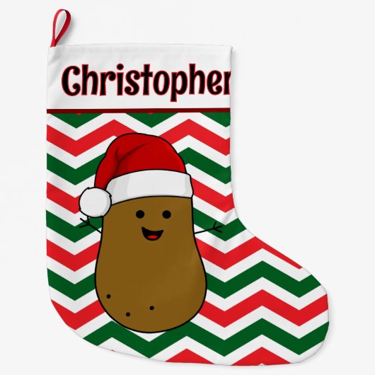 Grande Chaussette De Noël Cute Potato Chevron Motif message personnalisé (Devant)