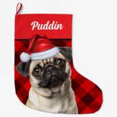 Grande Chaussette De Noël Cute Pug Dog Red Buffalo Plaid Custom (Devant)