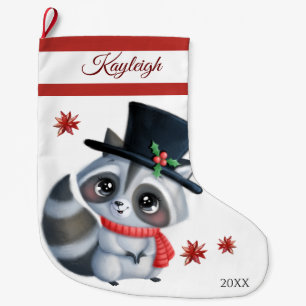 Grande Chaussette De Noël Cute Raccoon Grand Stocking de Noël