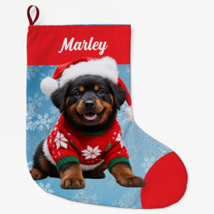 Grande Chaussette De Noël Cute Rottweiler Chiot en Sweat Personnalisé