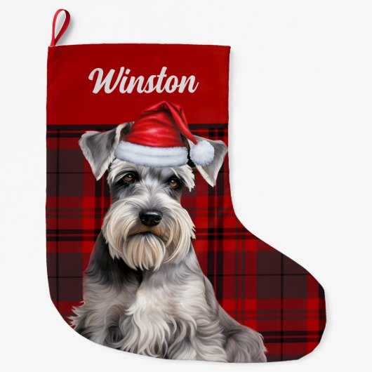 Grande Chaussette De Noël Cute Schnauzer Dog Holiday Plaid Personalized (Devant)