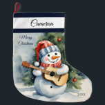 Grande Chaussette De Noël Cute Snowman Guitare personnalisée<br><div class="desc">Apportez votre joie de vacances à votre maison avec notre mignonne Guitare Snowman Grand Noël Stocking! Idéal pour les cadeaux et les gourmandises, c’est un joli complément à vos festivités. Personnalisez avec ce nom spécial et cette année pour un souvenir merveilleux! Des designs exclusifs créés pour vous par My Baby...</div>