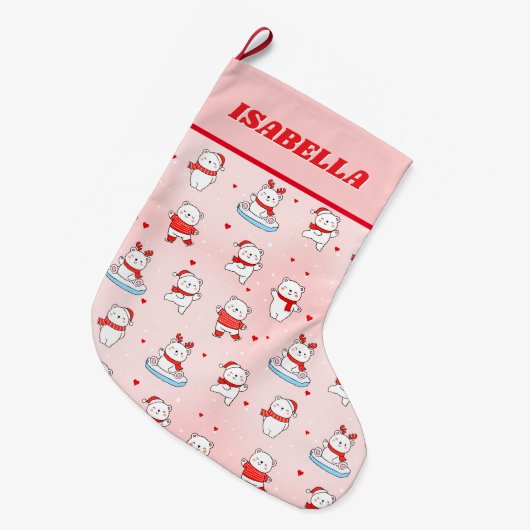 Grande Chaussette De Noël Cute Winter Polar Bear Christmas (Devant (Accrochage))