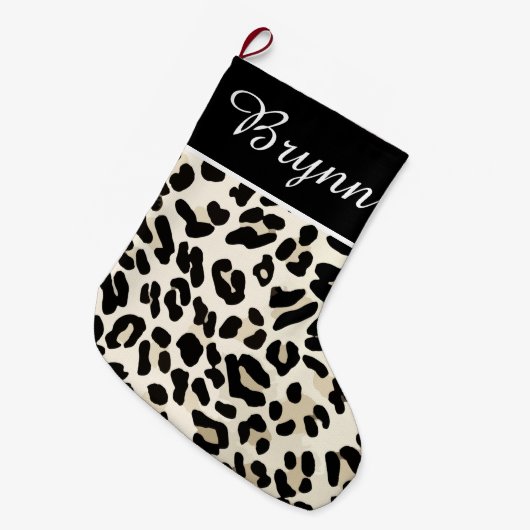 Grande Chaussette De Noël Décoration Empreinte de léopard de vacances person (Devant (Accrochage))