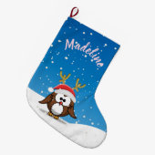 Grande Chaussette De Noël Deer Père Noël Owl (Devant (Accrochage))