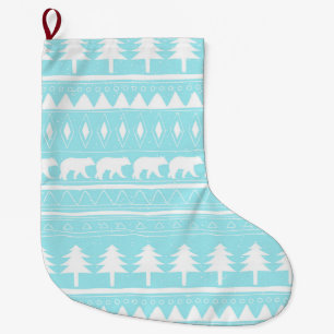 Grande Chaussette De Noël Des ours et des Motifs de Noël Turquoises