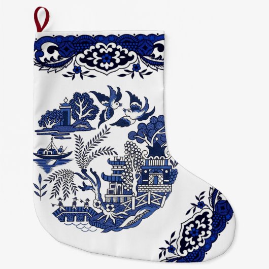 Grande Chaussette De Noël Design classique de saule bleu (Devant)