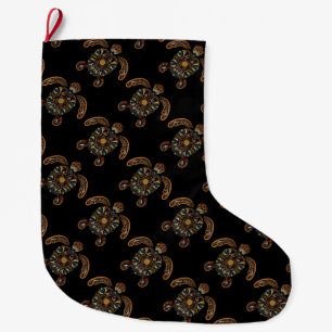 Grande Chaussette De Noël Dessin de tortue vintage coloré